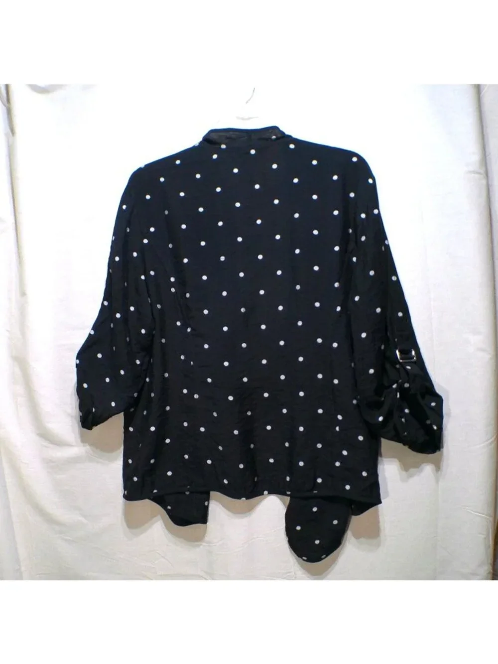 Chico's Blouse Top Black White Dot Adjustable Sleeve Size 2/Large 12